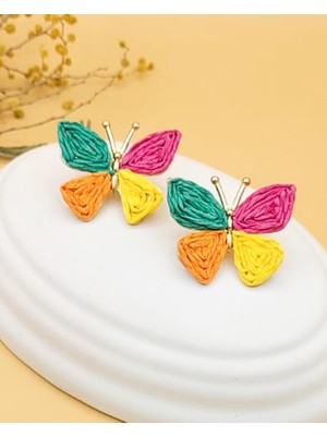 Çok Renkli Kanat Hasır Kelebek Küpe