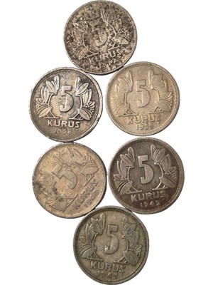 Koleksiyon 1937-38-39-40-42-43 Yılları Cumhuriyetin İlk Dönemi 5 Kuruş