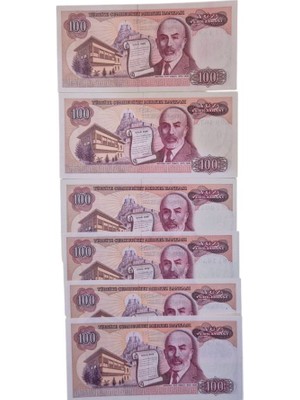 Koleksiyon 7. Emisyon 100 Lira Harf Takımı (A, B, C, D, E, F) Çil