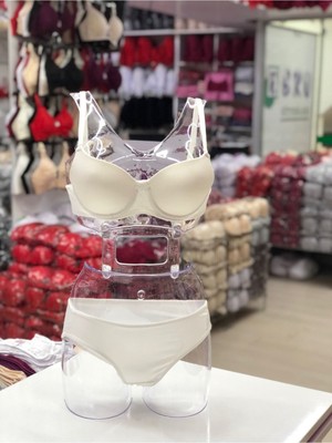 Iç Giyim Ebru Destekli Silikonlu Tulumlu Sütyen ve Külot Takım (Sütyen Yıkama Topu Hediyeli)