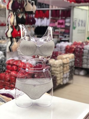 Iç Giyim Ebru Destekli Silikonlu Tulumlu Sütyen ve Külot Takım (Sütyen Yıkama Topu Hediyeli)