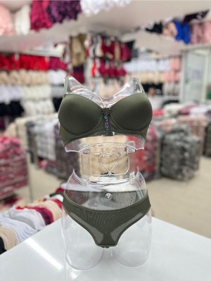 Iç Giyim Ebru Destekli Silikonlu Fitilli Sütyen ve Külot Takım (Sütyen Yıkama Topu Hediyeli)