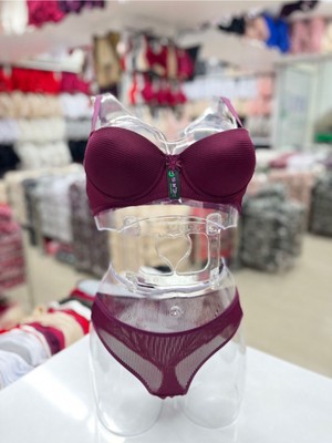 Iç Giyim Ebru Desteksiz Silikonlu Fitilli Sütyen ve Külot Takım (Sütyen Yıkama Topu Hediyeli)