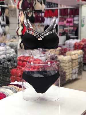 Iç Giyim Ebru Desteksiz Silikonlu Tulumlu Çapraz Sütyen ve Külot Takım (Sütyen Yıkama Topu Hediyeli)