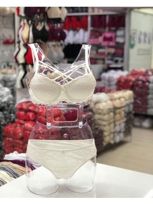 Iç Giyim Ebru Destekli Silikonlu Dantel Çapraz Sütyen ve Külot Takım (Sütyen Yıkama Topu Hediyeli)