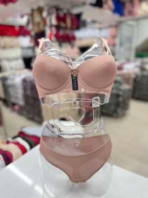 Iç Giyim Ebru Desteksiz Silikonlu Fitilli Sütyen ve Külot Takım (Sütyen Yıkama Topu Hediyeli)