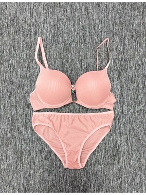 Iç Giyim Ebru Destekli Silikonlu Fitilli Sütyen ve Külot Takım (Sütyen Yıkama Topu Hediyeli)