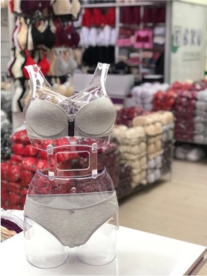 Iç Giyim Ebru Desteksiz Silikonlu Tulumlu Çapraz Sütyen ve Külot Takım (Sütyen Yıkama Topu Hediyeli)