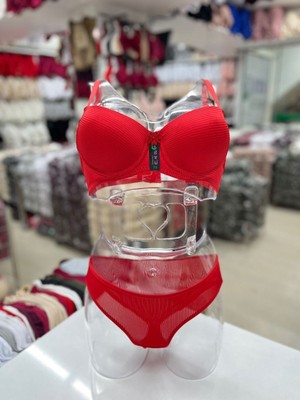 Iç Giyim Ebru Destekli Silikonlu Fitilli Sütyen ve Külot Takım (Sütyen Yıkama Topu Hediyeli)