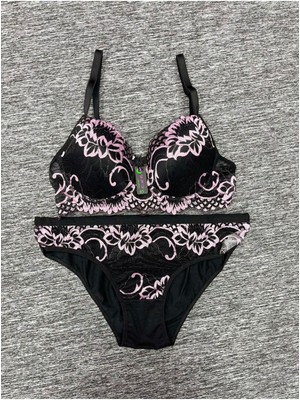 Iç Giyim Ebru Ebruli Destekli Sütyen ve Külot Takım (Sütyen Yıkama Topu Hediyeli)