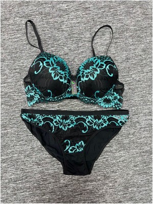 Iç Giyim Ebru Ebruli Destekli Sütyen ve Külot Takım (Sütyen Yıkama Topu Hediyeli)