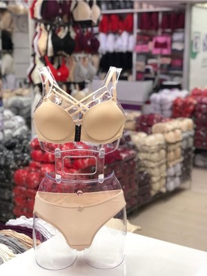 Iç Giyim Ebru Desteksiz Silikonlu Tulumlu Çapraz Sütyen ve Külot Takım (Sütyen Yıkama Topu Hediyeli)
