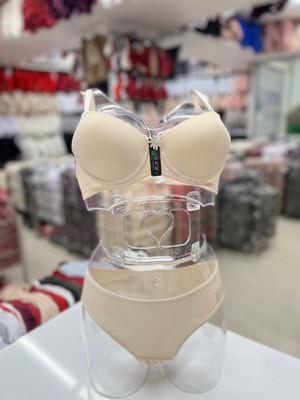 Iç Giyim Ebru Desteksiz Silikonlu Fitilli Sütyen ve Külot Takım (Sütyen Yıkama Topu Hediyeli)