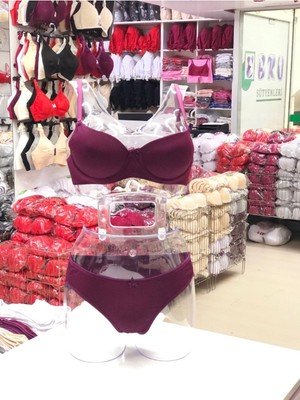 Iç Giyim Ebru Desteksiz Silikonlu Tulumlu Sütyen ve Külot Takım (Sütyen Yıkama Topu Hediyeli)