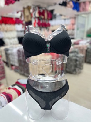 Iç Giyim Ebru Destekli Silikonlu Fitilli Sütyen ve Külot Takım (Sütyen Yıkama Topu Hediyeli)