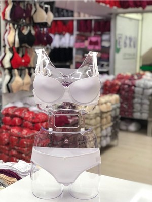 Iç Giyim Ebru Destekli Silikonlu Tulumlu Sütyen ve Külot Takım (Sütyen Yıkama Topu Hediyeli)