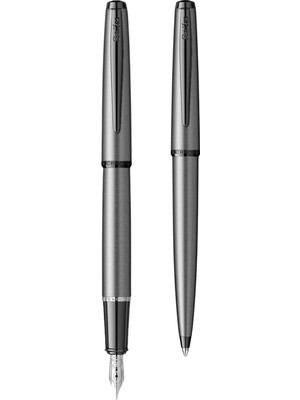 Scrikss & WizDesign 78MG Dolmakalem + Tükenmez Kalem Ikili Set Mat Gri (Ömür Boyu Garantili - Lüks Kutulu - İsme Özel Tasarım)