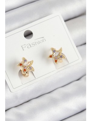 Pirinç Zirkon Taşlı Yıldız Model Gold Renk Çocuk Küpe