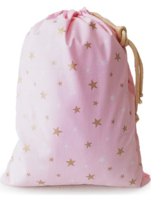 Atölye Eda Simli Yıldız Desenli Kese Pamuklu Kumaş 30x40 cm Pembe Renkli Pratik Kullanım