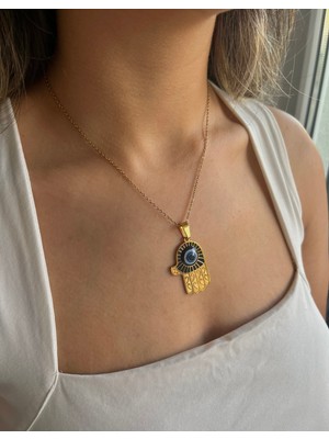 Zemora Jewelry Fatma Ana Eli Kolye Altın Kaplama Paslanmaz Çelik Zarif Kadın Takı 316L