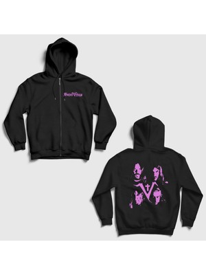Presmono Unisex Siyah Band Saint Vitus Sırt Baskılı Fermuarlı Kapüşonlu Sweatshirt