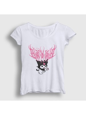 Presmono Kadın Beyaz Metal Müzik Kurami Kuromi T-Shirt