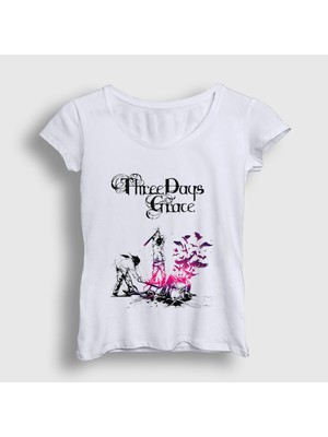 Presmono Kadın Beyaz Life Starts Now Three Days Grace T-Shirt