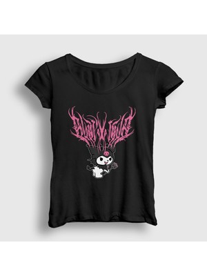 Presmono Kadın Siyah Metal Müzik Kurami Kuromi T-Shirt