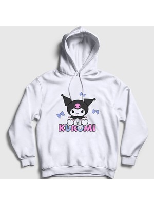 Presmono Unisex Beyaz Ribbons Kurami Kurami Kapüşonlu Sweatshirt