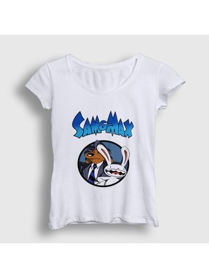 Presmono Kadın Beyaz Poster Sam And Max T-Shirt