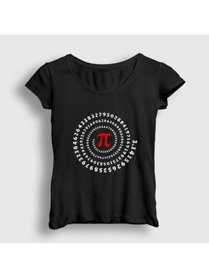 Presmono Kadın Siyah Spiral Pi Sayısı Hediye Matematik T-Shirt