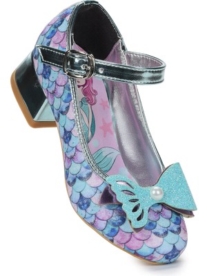 Kiko Kids Deniz Kızı Inci Fiyonklu Simli Kız Çocuk Topuklu Abiye Ayakkabı