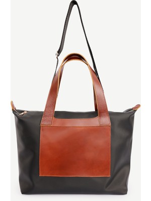 Cep Detaylı Deri Garnili Büyük Boy Omuz Çantası