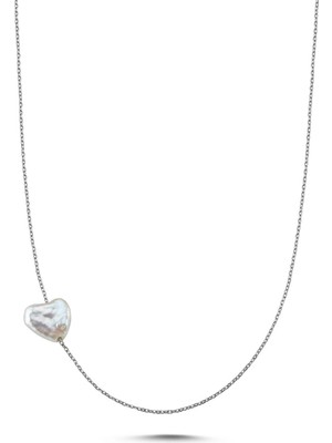 Tek Kalp Doğal Inci Zincirli Kolye