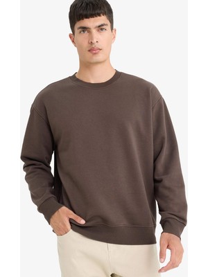 DeFacto Relax Fit Bisiklet Yaka Kalın İçi Yumuşak Tüylü Basic Düz Sweatshirt T5139AZ25AU