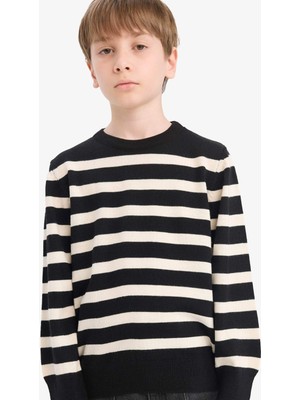 DeFacto Bisiklet Yaka Çizgili Triko Kazak Erkek Çocuk F0960A825WN