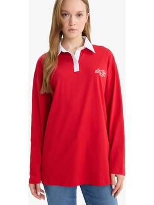 DeFacto Regular Fit Polo Yaka İşlemeli Uzun Kollu Tunik F0121AX25AU