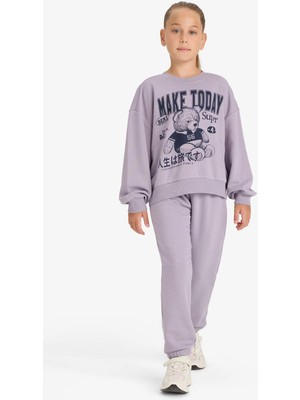 DeFacto Kız Çocuk 2'li Takım Baskılı Sweatshirt Eşofman Altı E6416A825AU