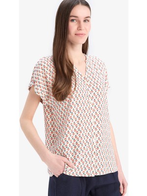 DeFacto Regular Fit Apaş Yaka Desenli Kısa Kollu Gömlek I6173AZ25SM