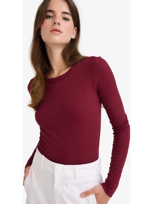 DeFacto Slim Fit Basic Düz Fitilli Kaşkorse Uzun Kollu Tişört E5767AX25AU