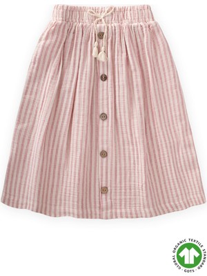 Organik Müslin Etek 2-8 Yaş Fuşya Çizgili