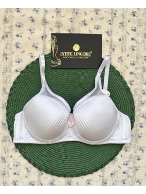 Evelyn Parlak Saten Çizgi Detaylı C Cup Balenli Desteksiz Önü Tül Detaylı Şık Sütyen (Intimmy Love)