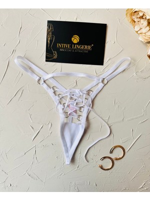 Amelie Önü Açık Bağlama Detaylı Kaliteli Fantasy G-String (Kırmızı-Beyaz-Siyah)
