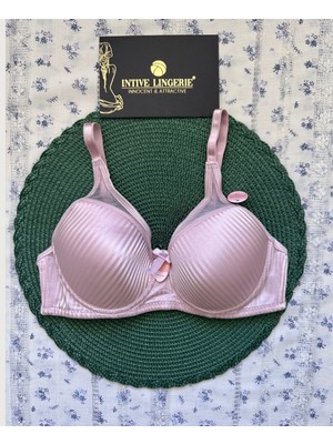 Evelyn Parlak Saten Çizgi Detaylı C Cup Balenli Desteksiz Önü Tül Detaylı Şık Sütyen (Intimmy Love)
