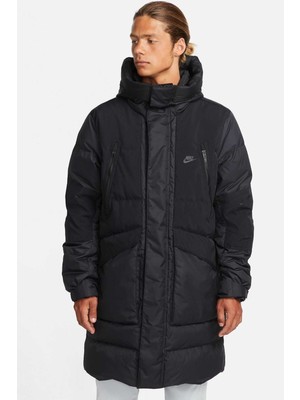 Nike Storm Fit Down Fill Oversize Hoodie Ful Zip Jacket Erkek Su Geçirmez Kaz Tüyü Kapüşonlu Mont Siyah