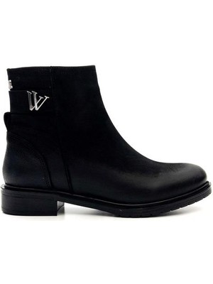 Venüs Kadın Hakiki Deri Tokalı Kısa Fermuarlı Bot 20745K - Siyah - 36