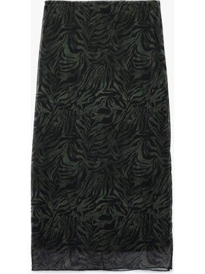 Tül Midi Kalem Leopar Etek