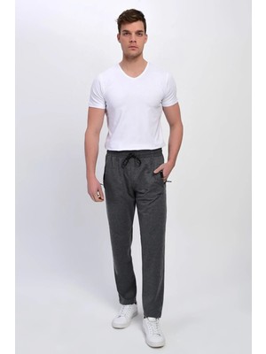 Erkek Antrasit Eşofman Altı Beli Lastikli Fermuarlı Cepli AS-101