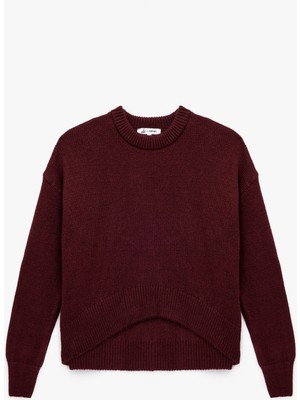 Uzun Kollu Bisiklet Yaka Asimetrik Kesim Triko Kazak