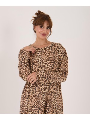 Uzun Kollu Pamuklu Süprem Kumaş Midi Boy Elbise